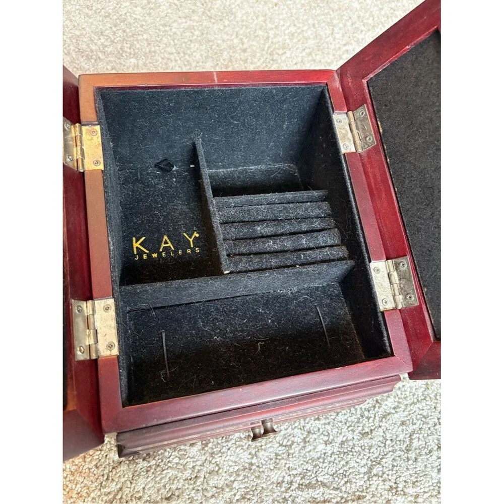 Kay Jewelers cherry Wood Jewelry Box Storage Organizer 8”x7”(5”)